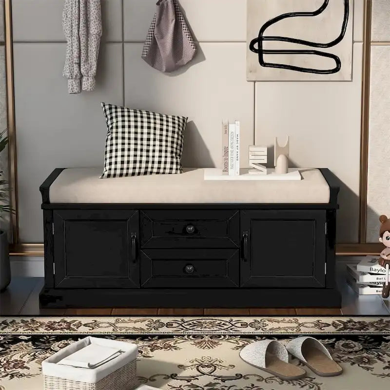 Banc de rangement pour entrée avec coussin amovible