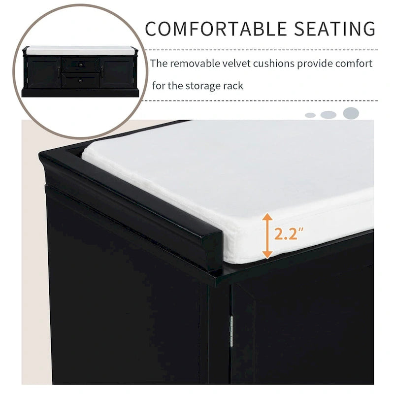Banc de rangement pour entrée avec coussin amovible