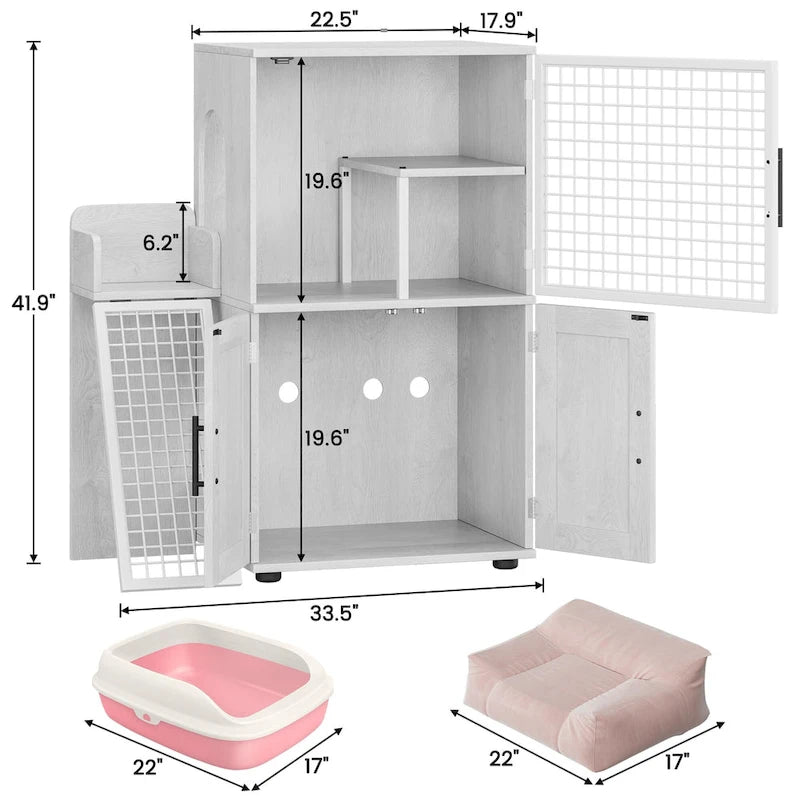 Meuble cache-litière pour chat avec échelle d'escalade et perchoir de repos