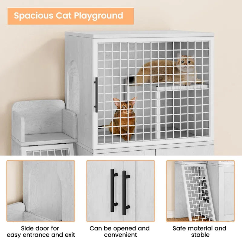 Meuble cache-litière pour chat avec échelle d'escalade et perchoir de repos