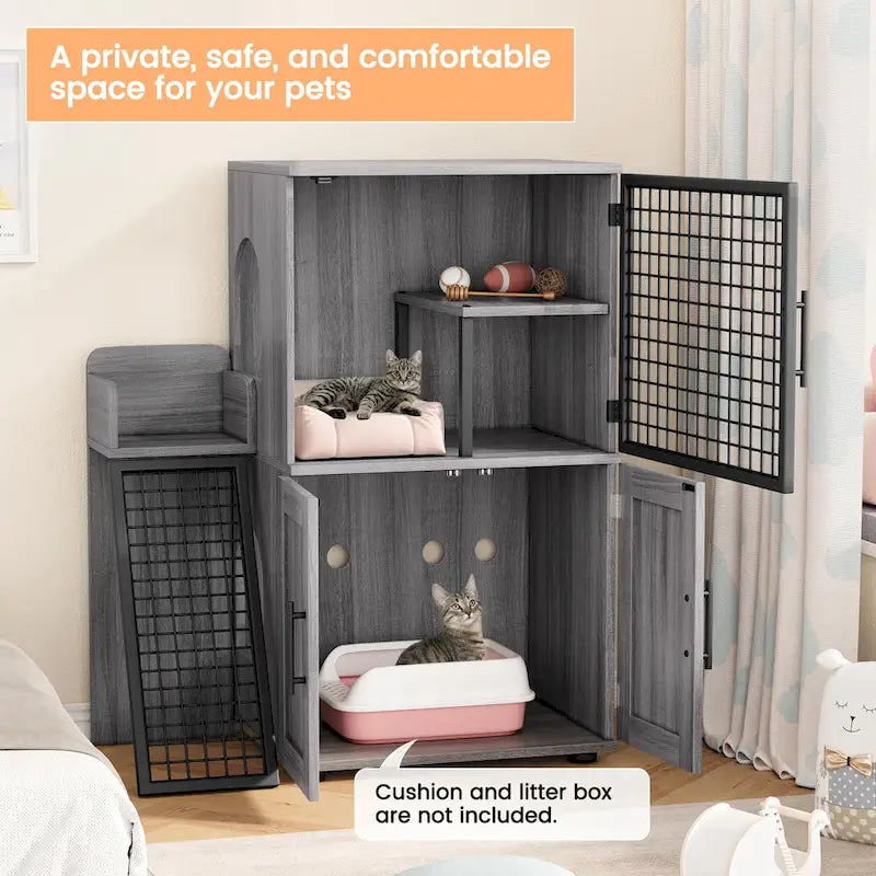 Meuble cache-litière pour chat avec échelle d'escalade et perchoir de repos