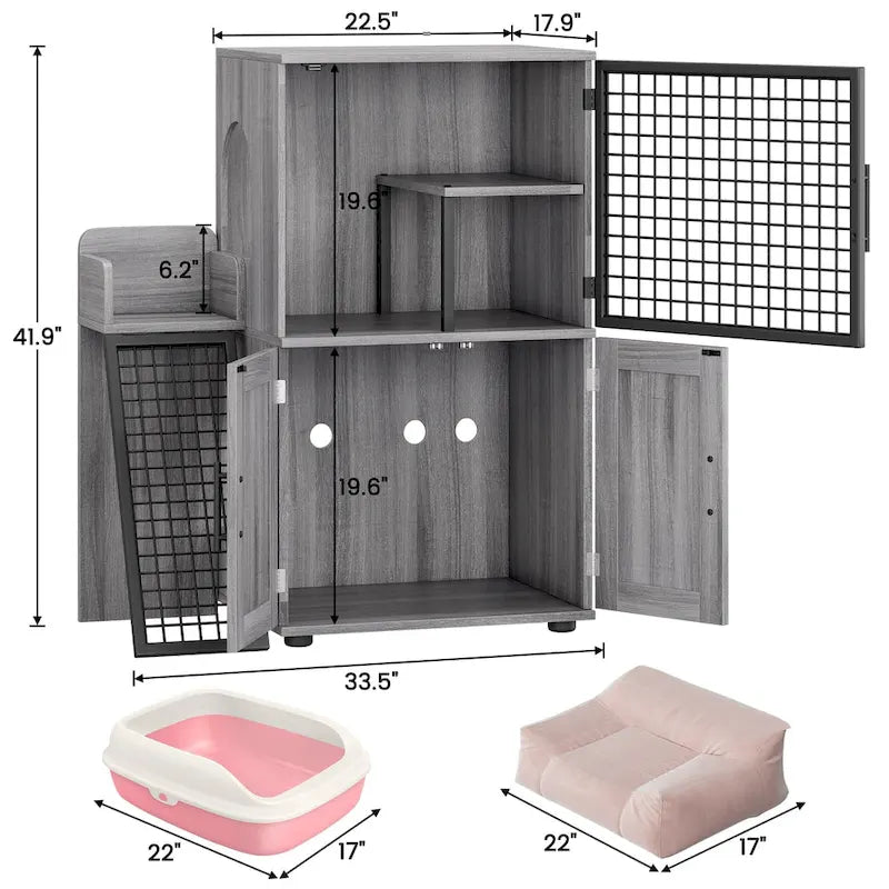 Meuble cache-litière pour chat avec échelle d'escalade et perchoir de repos