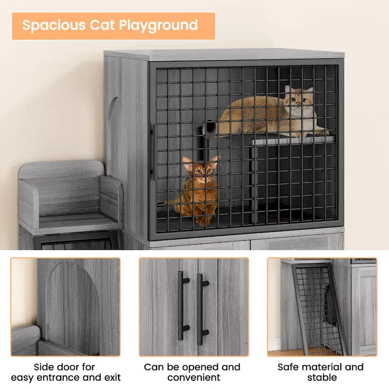 Meuble cache-litière pour chat avec échelle d'escalade et perchoir de repos