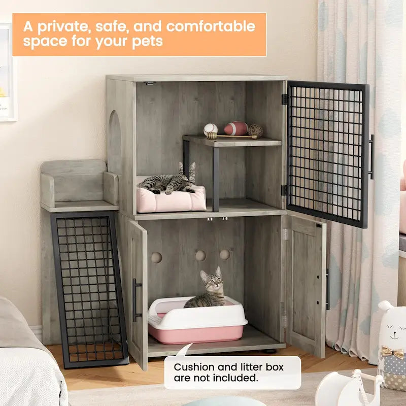 Meuble cache-litière pour chat avec échelle d'escalade et perchoir de repos