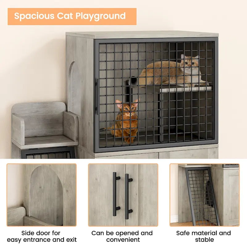 Meuble cache-litière pour chat avec échelle d'escalade et perchoir de repos