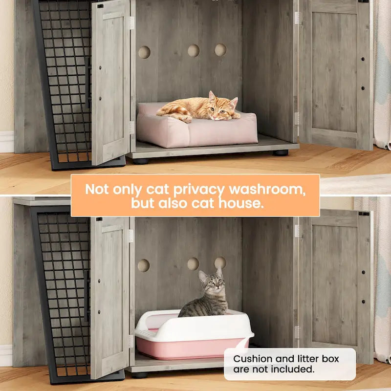 Meuble cache-litière pour chat avec échelle d'escalade et perchoir de repos