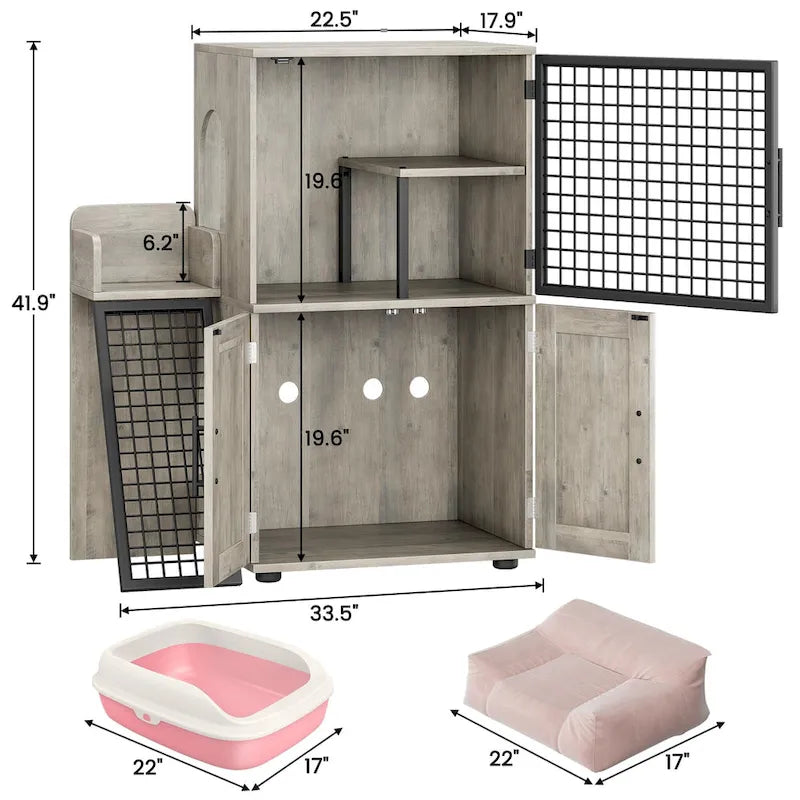 Meuble cache-litière pour chat avec échelle d'escalade et perchoir de repos