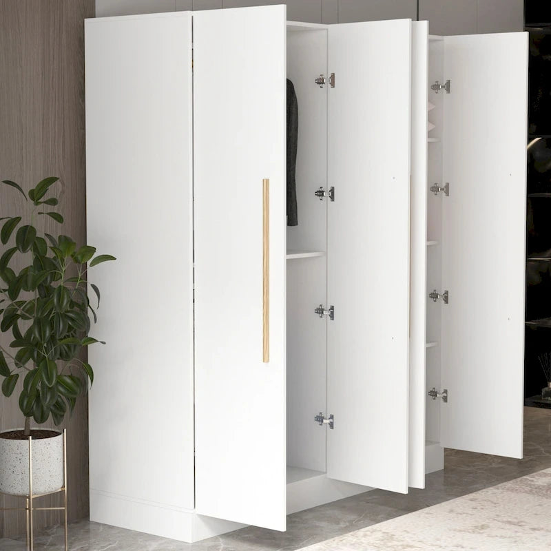 Armoire moderne autonome avec étagères et penderie