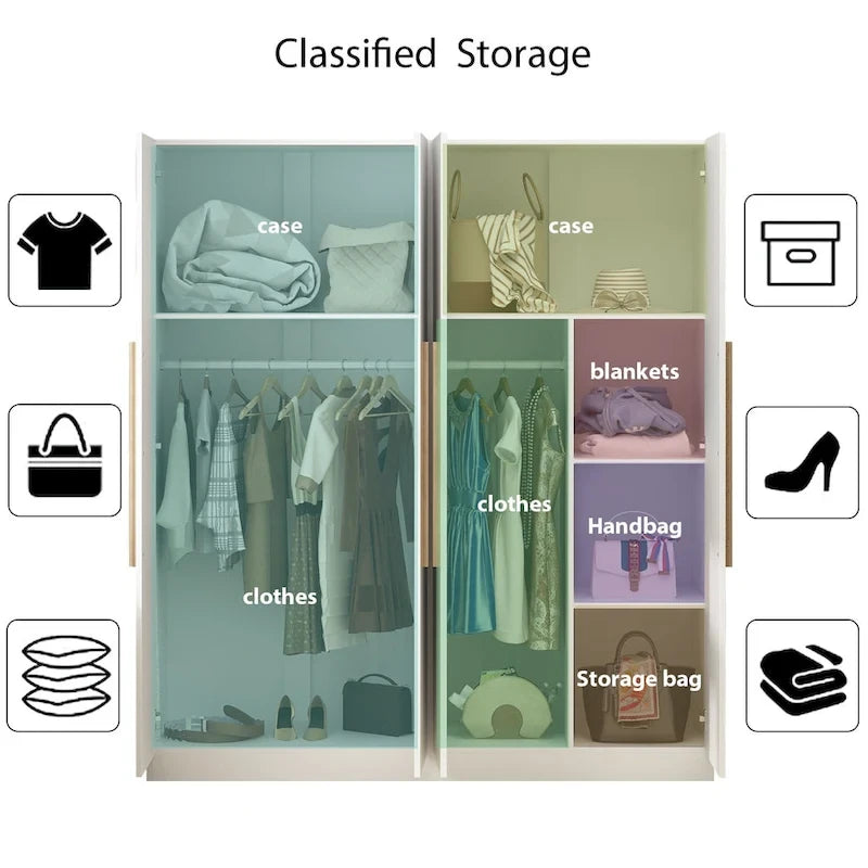 Armoire moderne autonome avec étagères et penderie