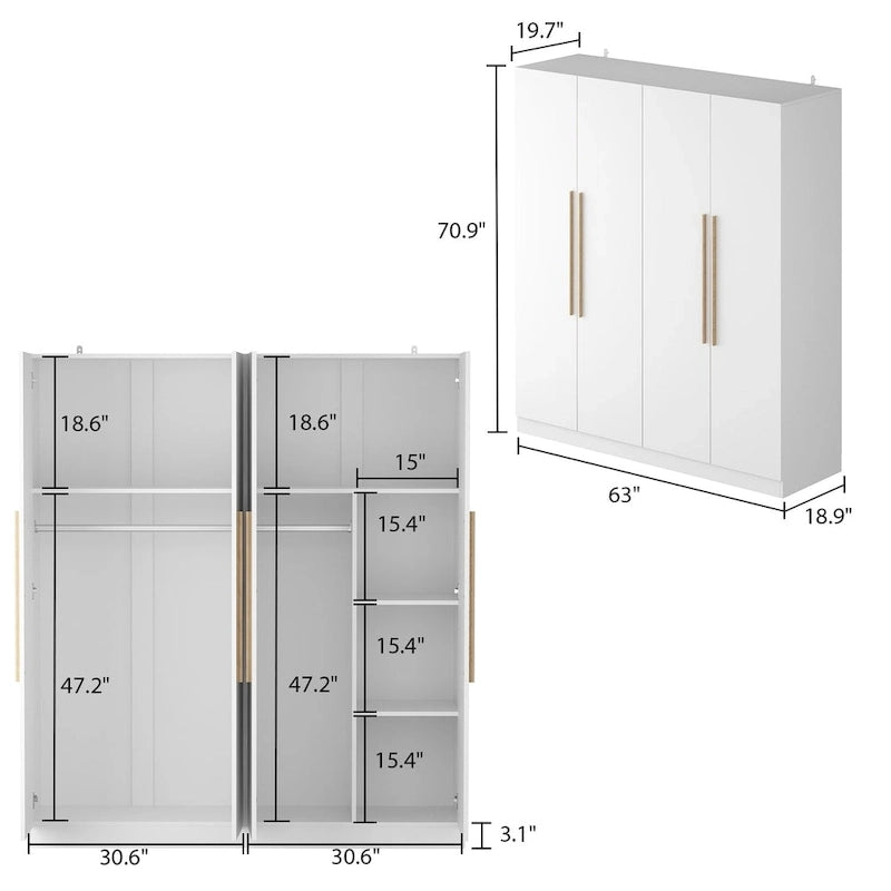 Armoire moderne autonome avec étagères et penderie