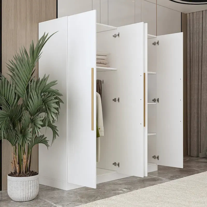 Armoire moderne autonome avec étagères et penderie