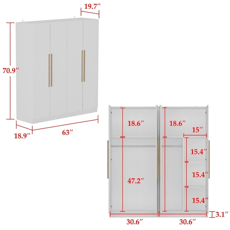 Armoire moderne autonome avec étagères et penderie