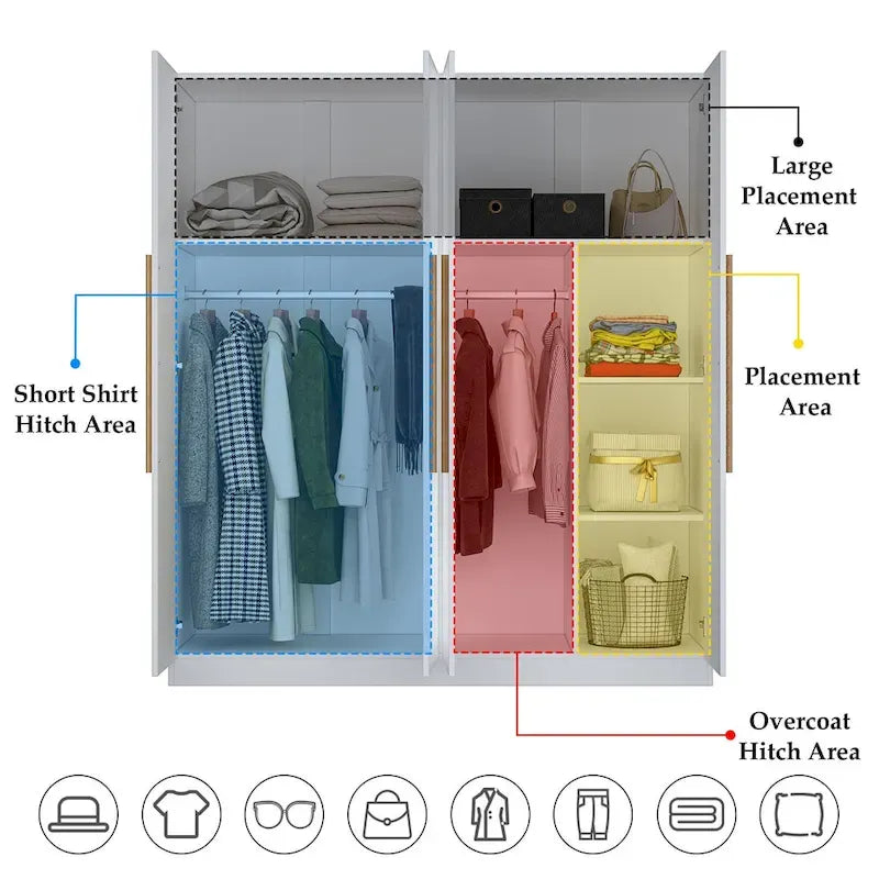 Armoire moderne autonome avec étagères et penderie