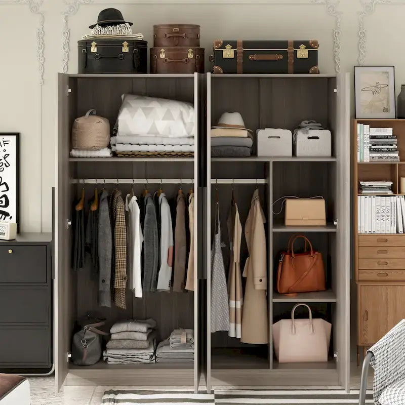 Armoire moderne autonome avec étagères et penderie