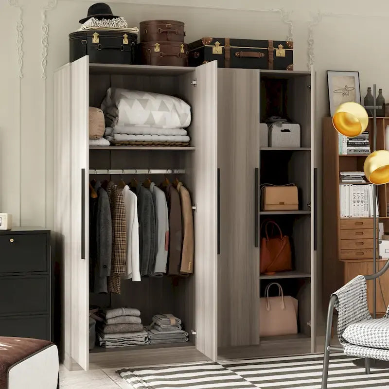Armoire moderne autonome avec étagères et penderie