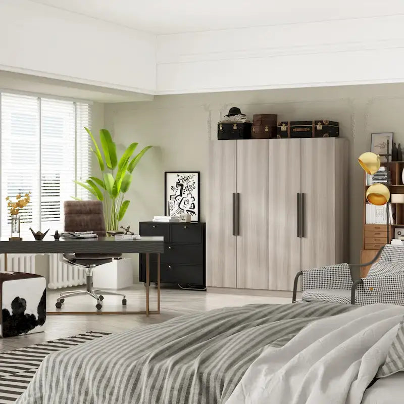 Armoire moderne autonome avec étagères et penderie