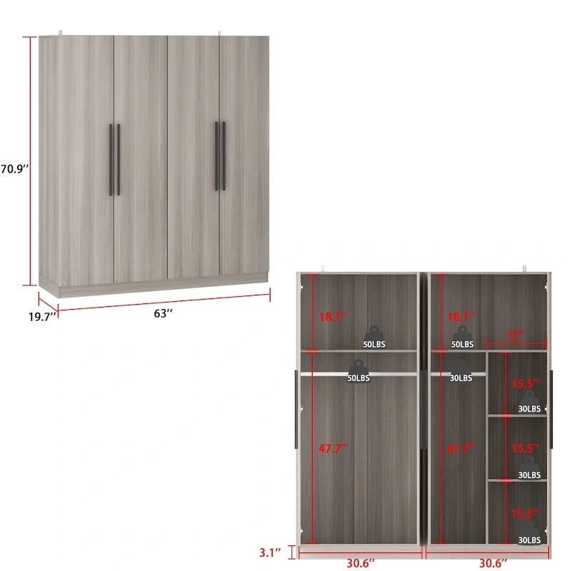 Armoire moderne autonome avec étagères et penderie