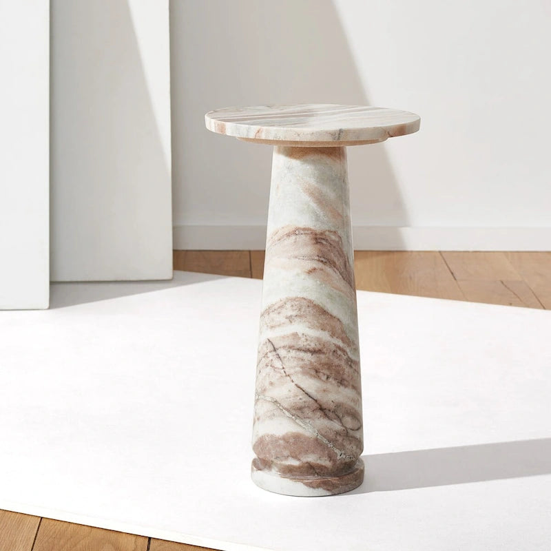 Table d'appoint ronde en marbre avec piédestal sculptural