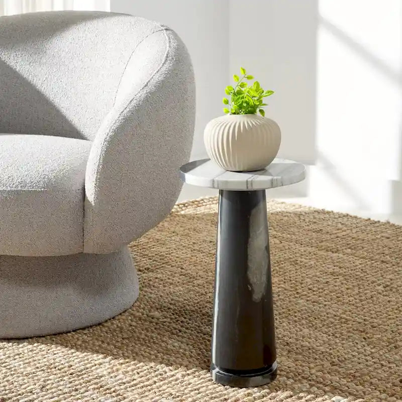 Table d'appoint ronde en marbre avec piédestal sculptural