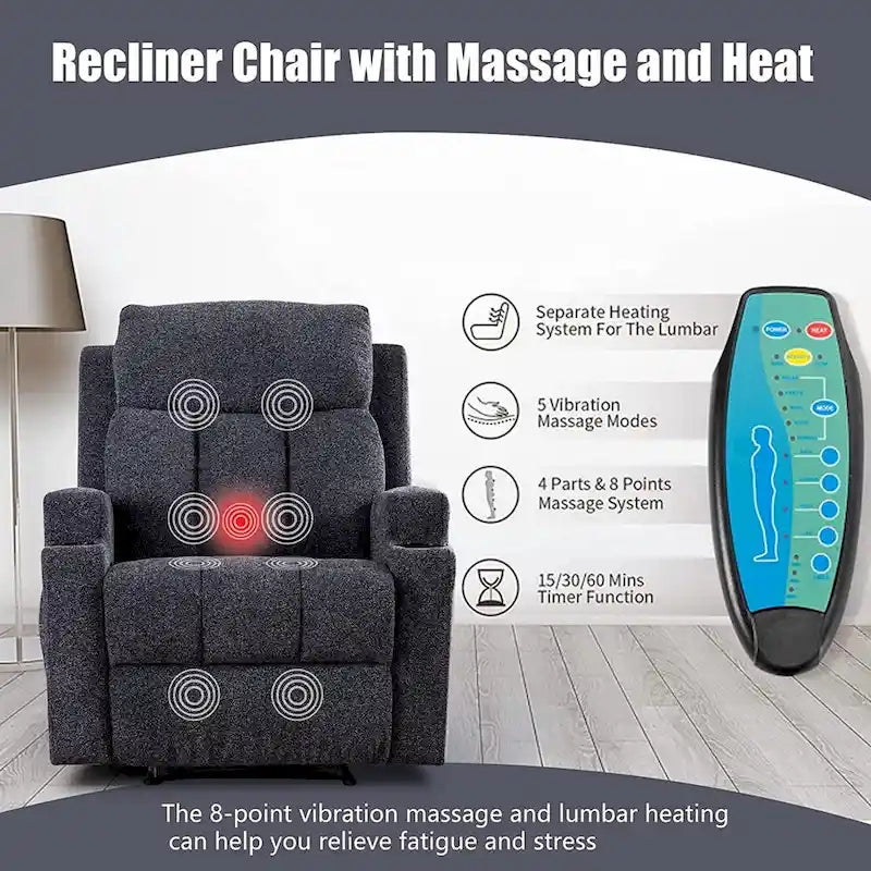 Fauteuil inclinable manuel avec fonction massage et chauffage