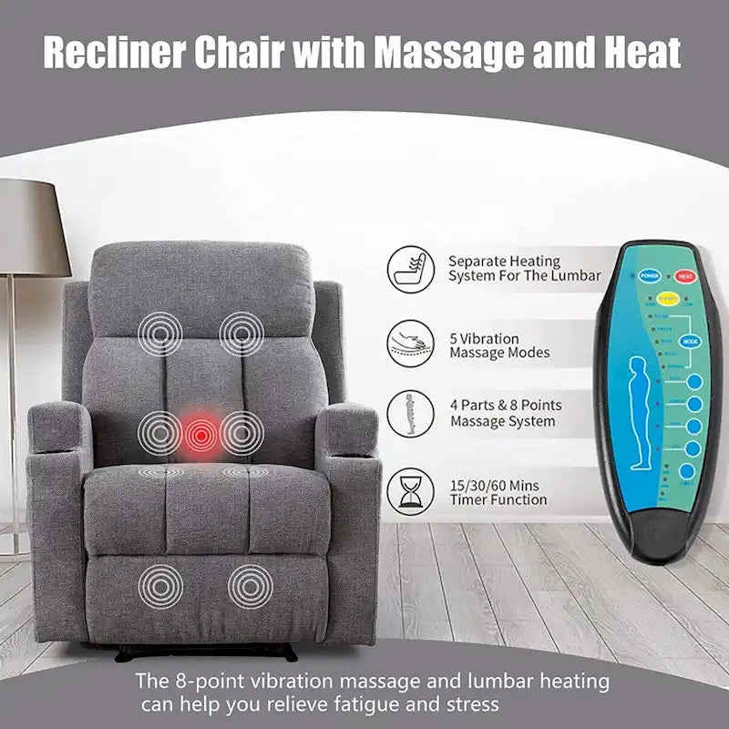 Fauteuil inclinable manuel avec fonction massage et chauffage