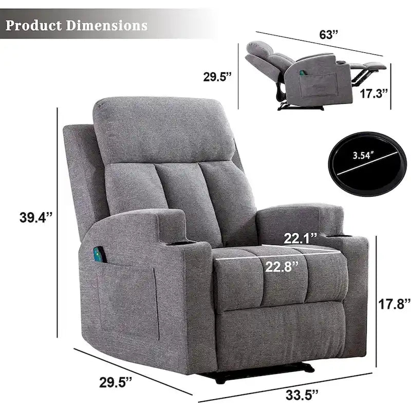 Fauteuil inclinable manuel avec fonction massage et chauffage