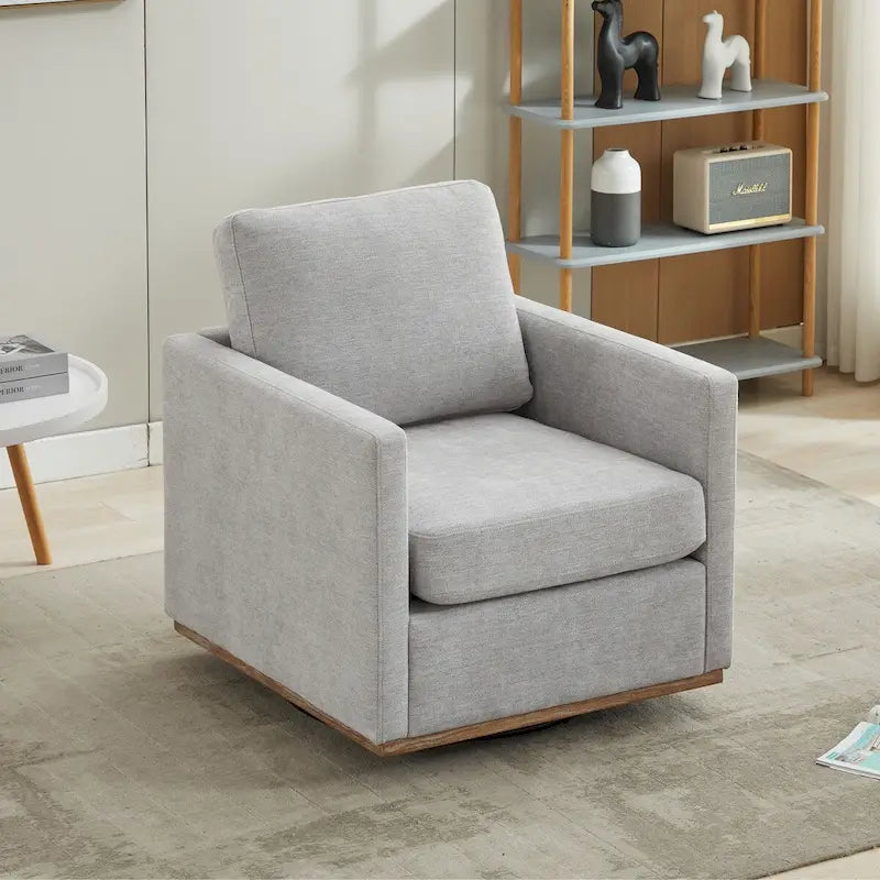 Fauteuil pivotant à 360° avec tissu chenille et base en bois massif