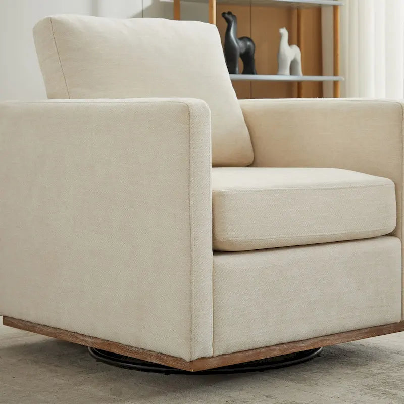 Fauteuil pivotant à 360° avec tissu chenille et base en bois massif