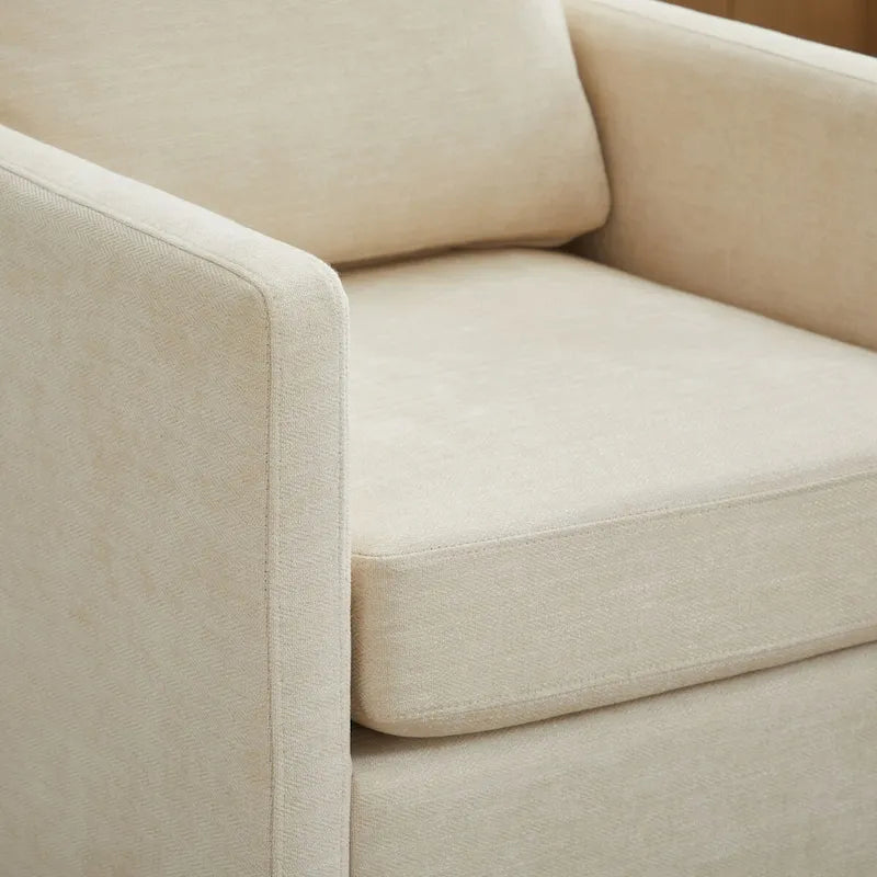 Fauteuil pivotant à 360° avec tissu chenille et base en bois massif