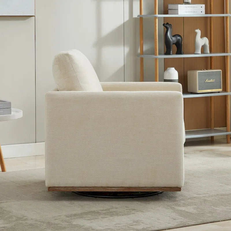 Fauteuil pivotant à 360° avec tissu chenille et base en bois massif