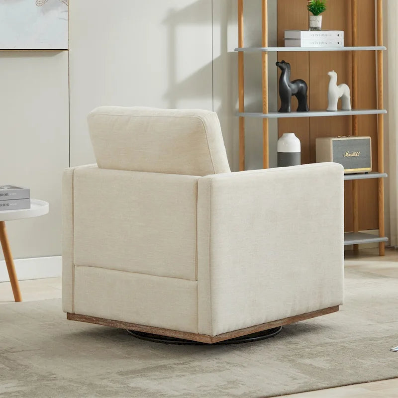 Fauteuil pivotant à 360° avec tissu chenille et base en bois massif