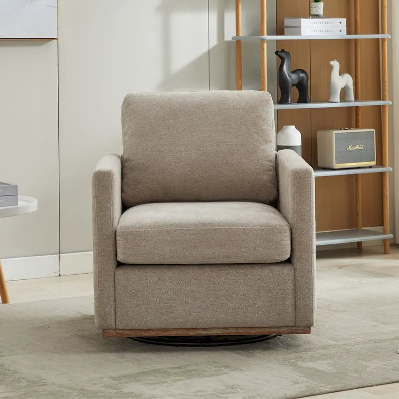Fauteuil pivotant à 360° avec tissu chenille et base en bois massif