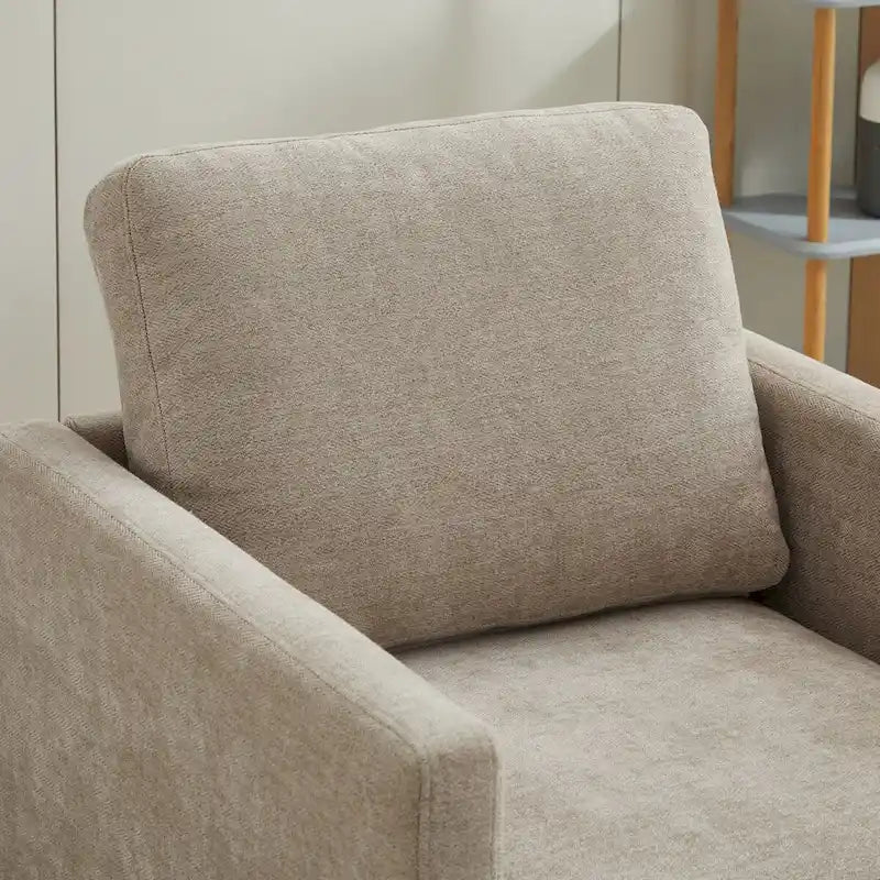 Fauteuil pivotant à 360° avec tissu chenille et base en bois massif