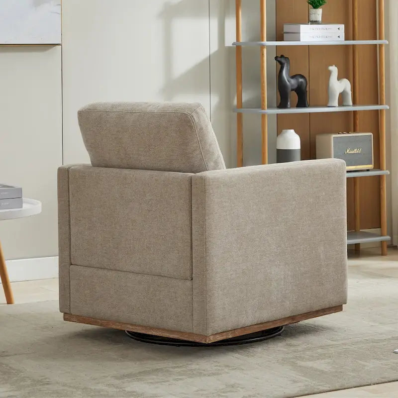 Fauteuil pivotant à 360° avec tissu chenille et base en bois massif