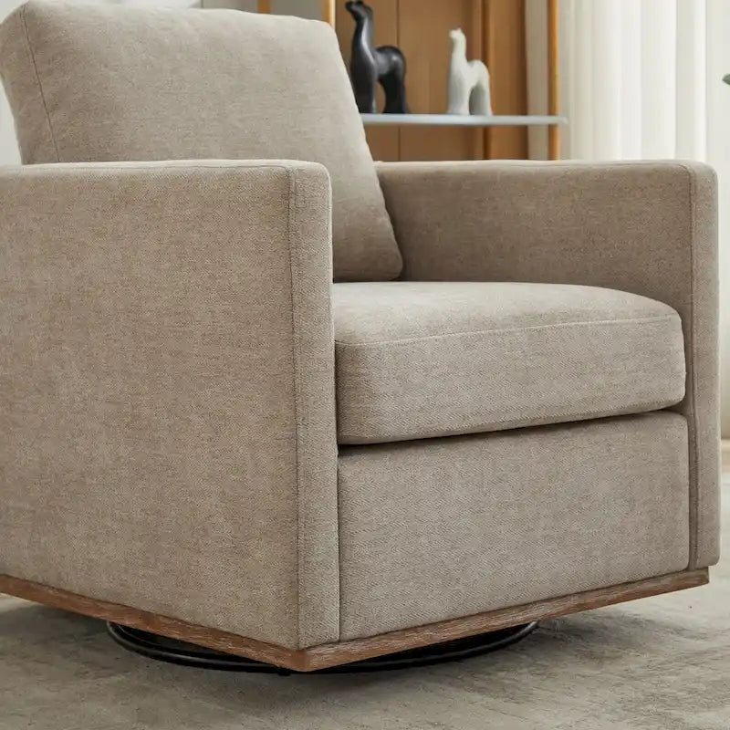 Fauteuil pivotant à 360° avec tissu chenille et base en bois massif