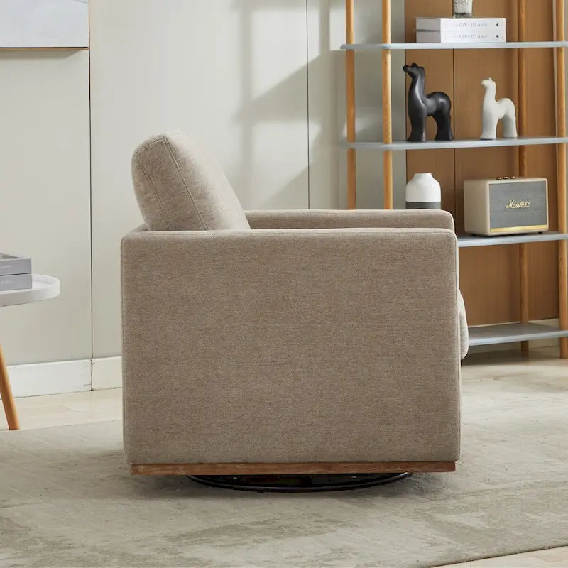 Fauteuil pivotant à 360° avec tissu chenille et base en bois massif