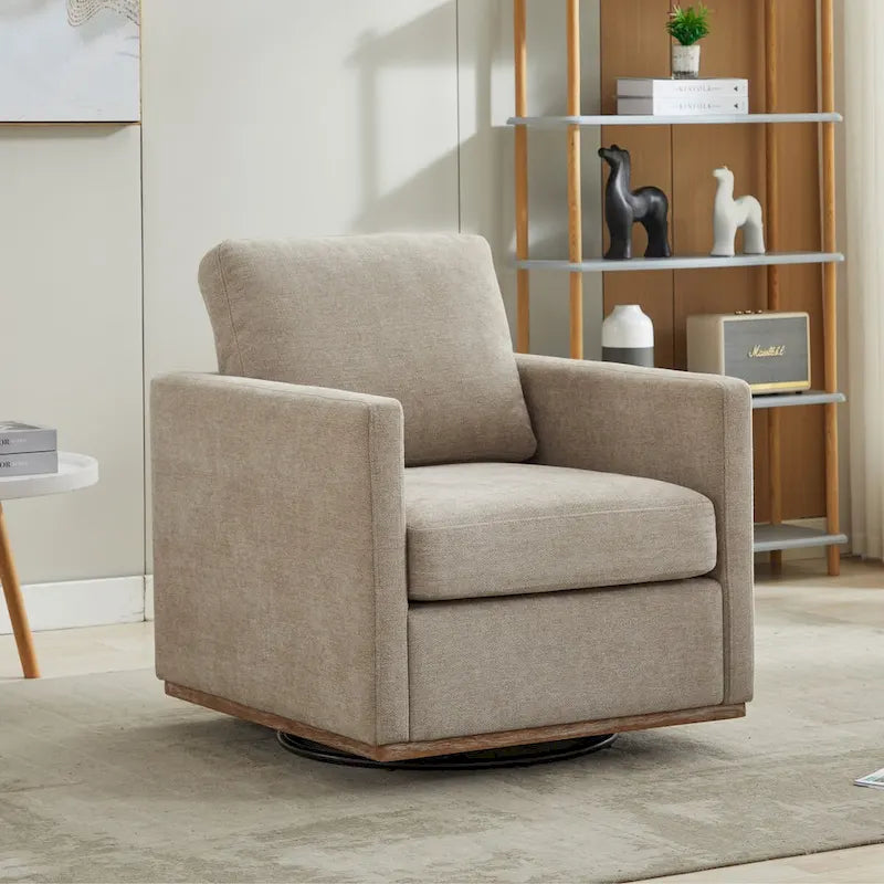 Fauteuil pivotant à 360° avec tissu chenille et base en bois massif