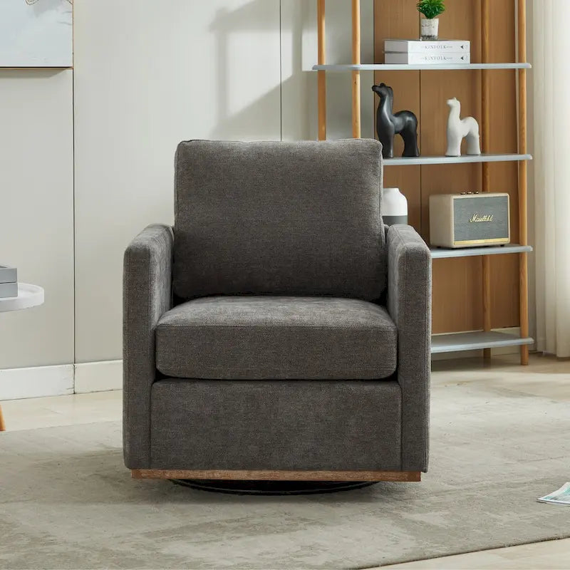 Fauteuil pivotant à 360° avec tissu chenille et base en bois massif