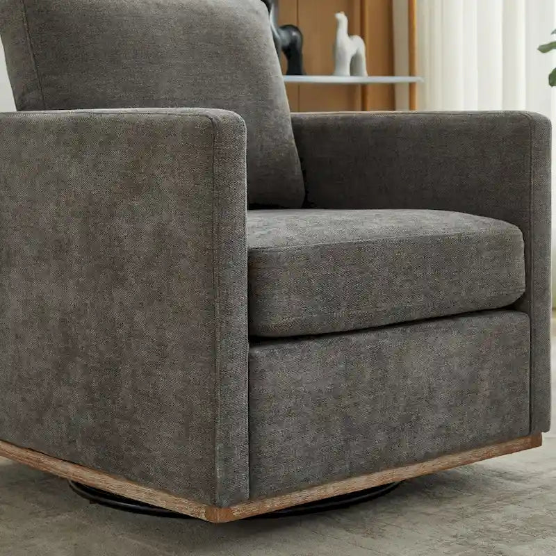 Fauteuil pivotant à 360° avec tissu chenille et base en bois massif
