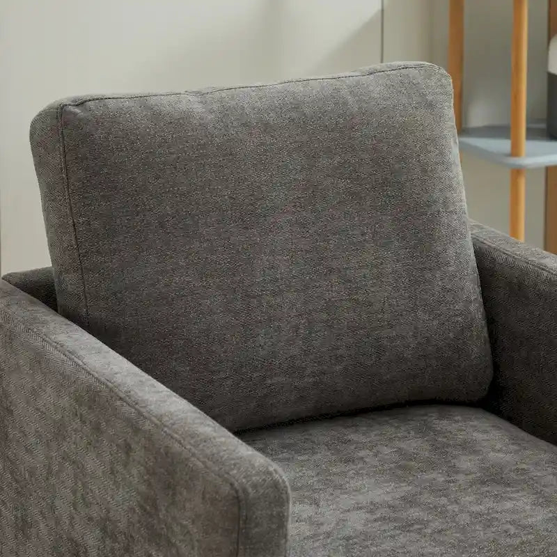 Fauteuil pivotant à 360° avec tissu chenille et base en bois massif