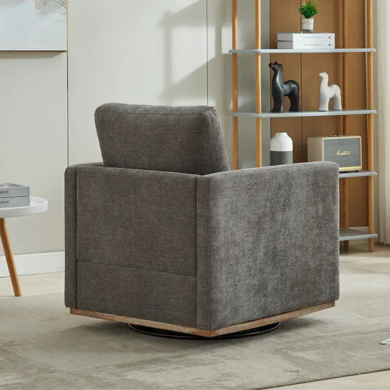 Fauteuil pivotant à 360° avec tissu chenille et base en bois massif