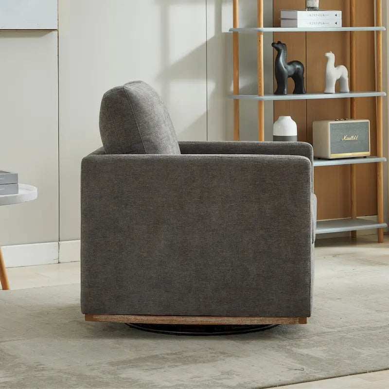 Fauteuil pivotant à 360° avec tissu chenille et base en bois massif