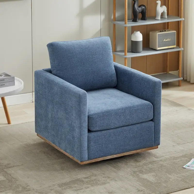 Fauteuil pivotant à 360° avec tissu chenille et base en bois massif