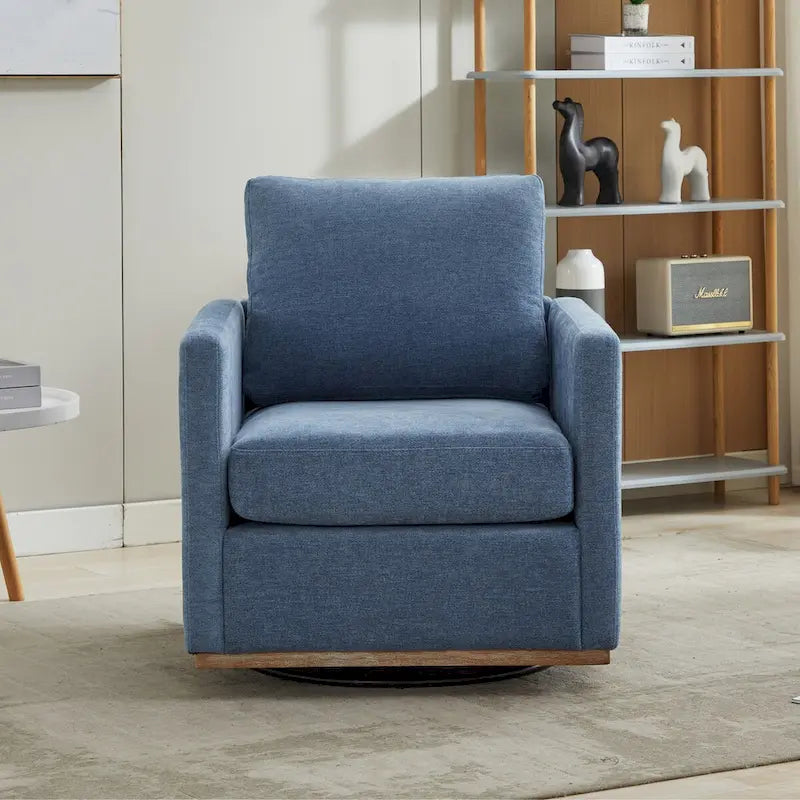 Fauteuil pivotant à 360° avec tissu chenille et base en bois massif