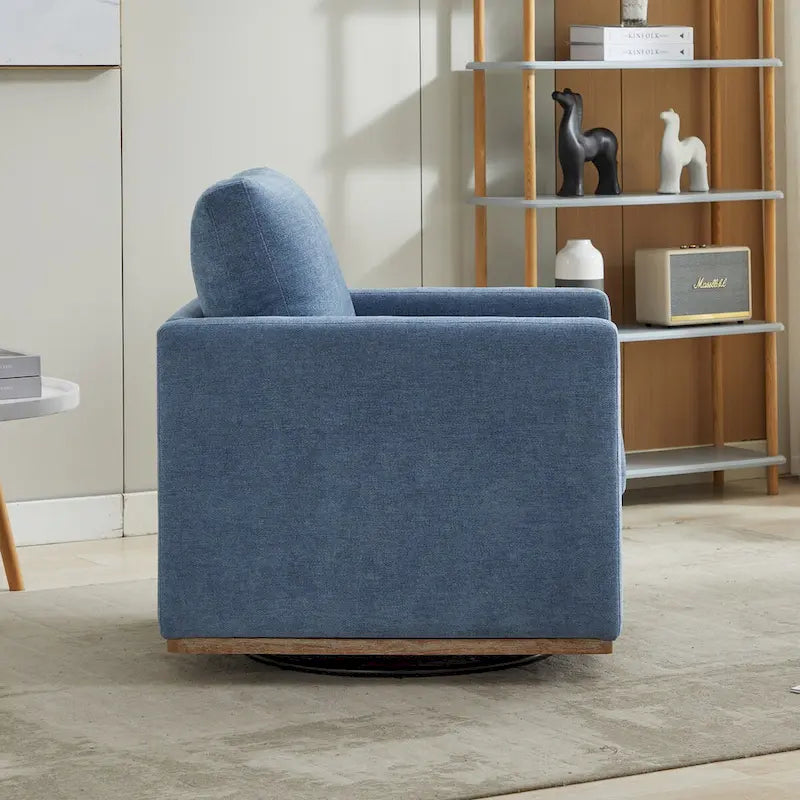 Fauteuil pivotant à 360° avec tissu chenille et base en bois massif