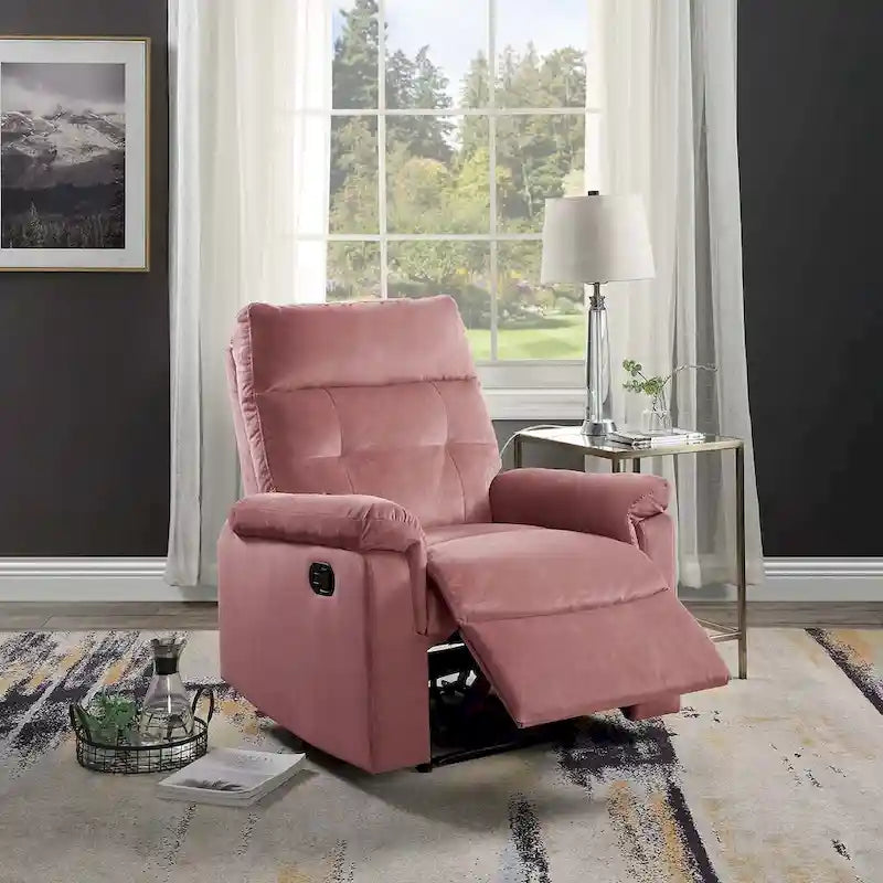 Fauteuil inclinable manuel en velours avec dossier capitonné et accoudoirs moelleux