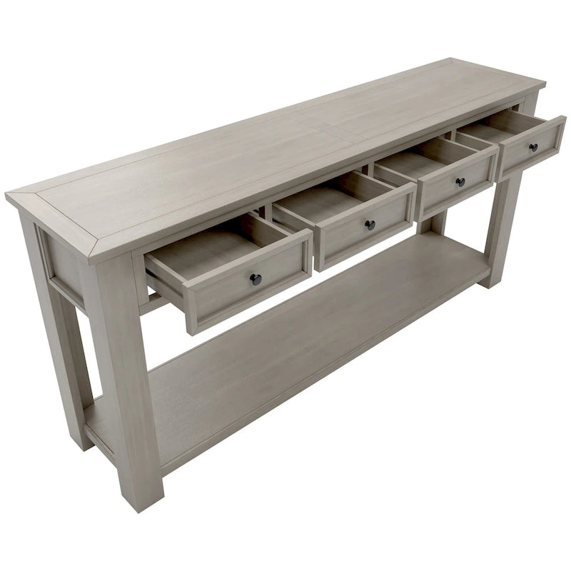 Console rustique avec 4 tiroirs et étagère inférieure