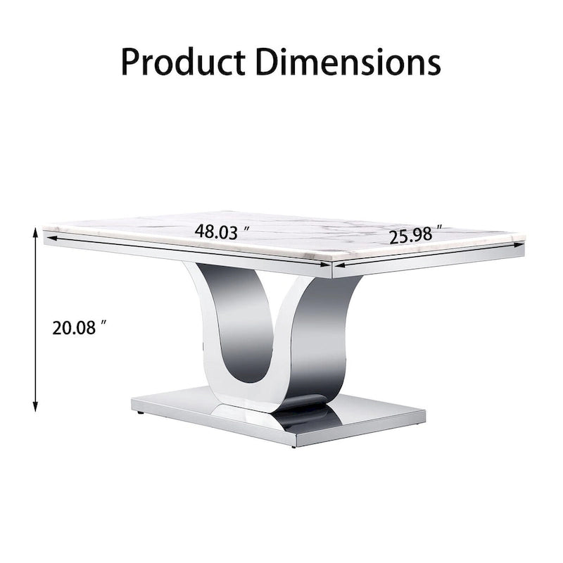 Table basse moderne blanche et or avec base en métal en forme de U