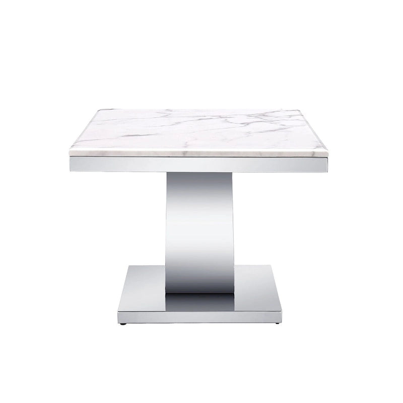 Table basse moderne blanche et or avec base en métal en forme de U