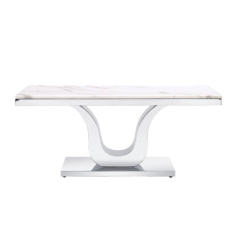 Table basse moderne blanche et or avec base en métal en forme de U